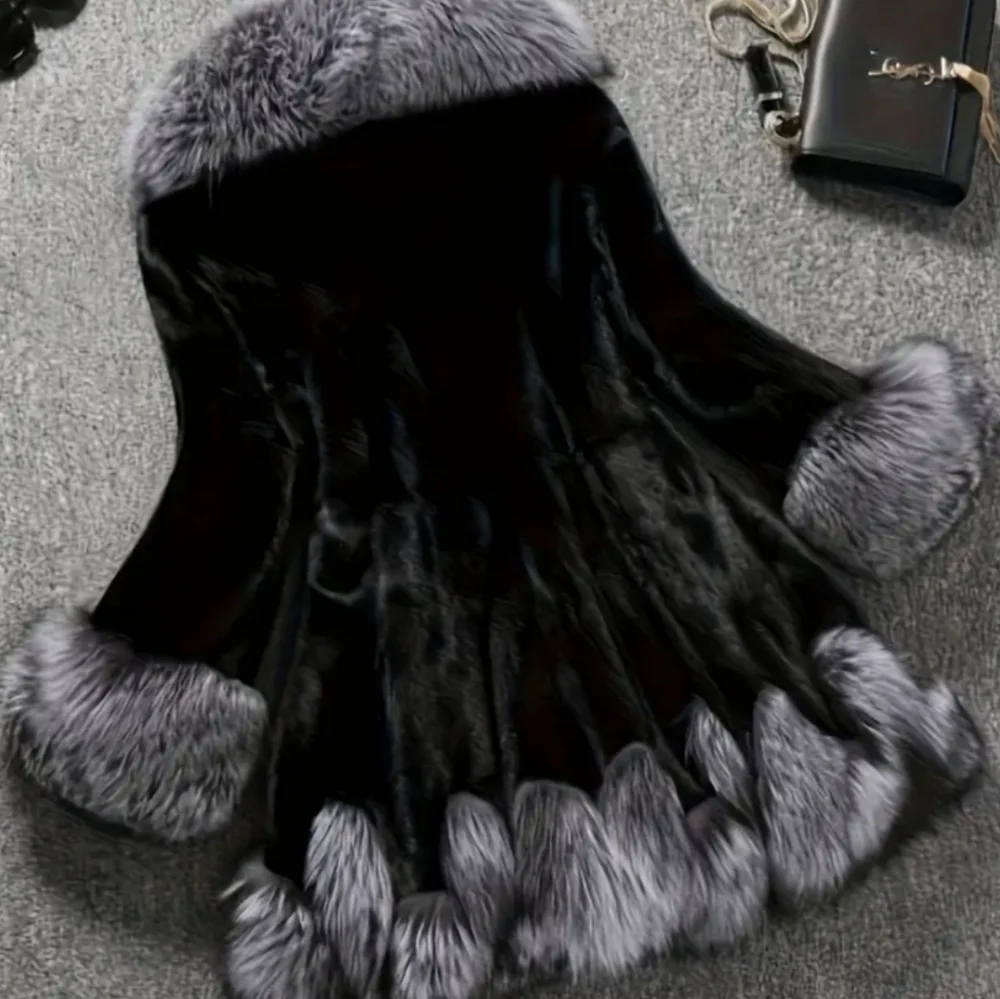 Women Casual Faux Mink Fur Coat With Fox Fur Collar Knitted Polyester Fa… - Picture 7 of 7